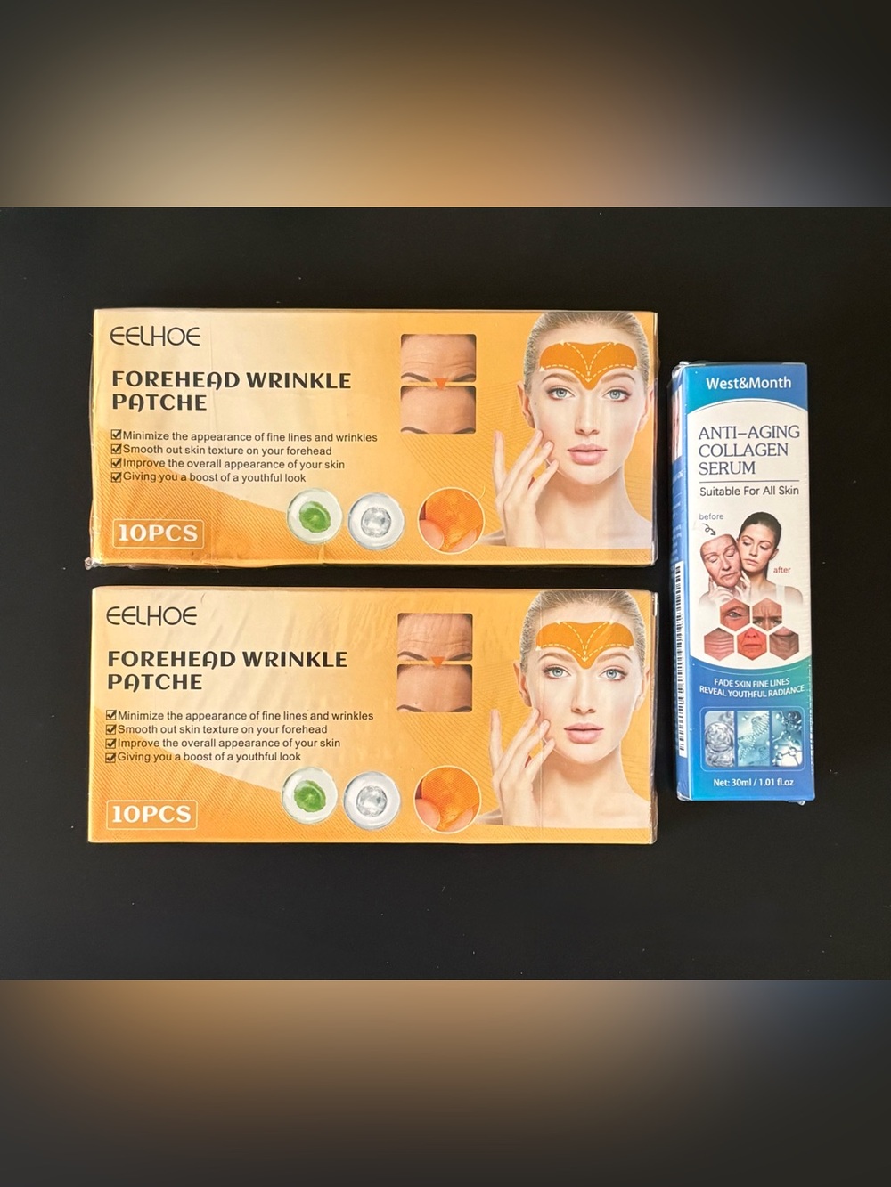 Forehead Wrinkle Patch’s & anti-aging collagen serum